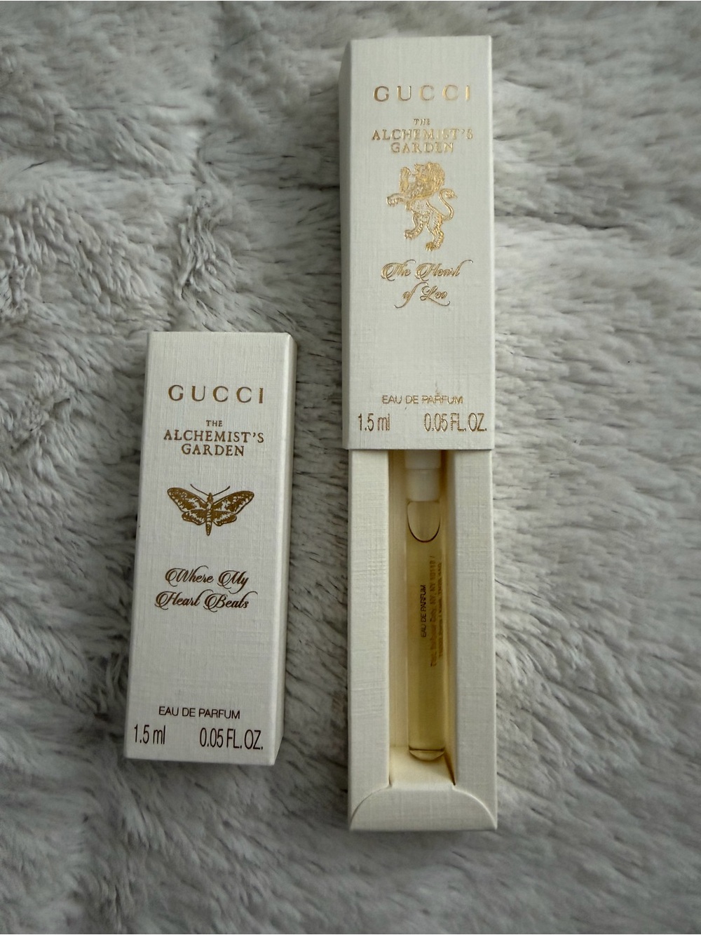 Gucci cream and gold travel perfume vial Set of 2